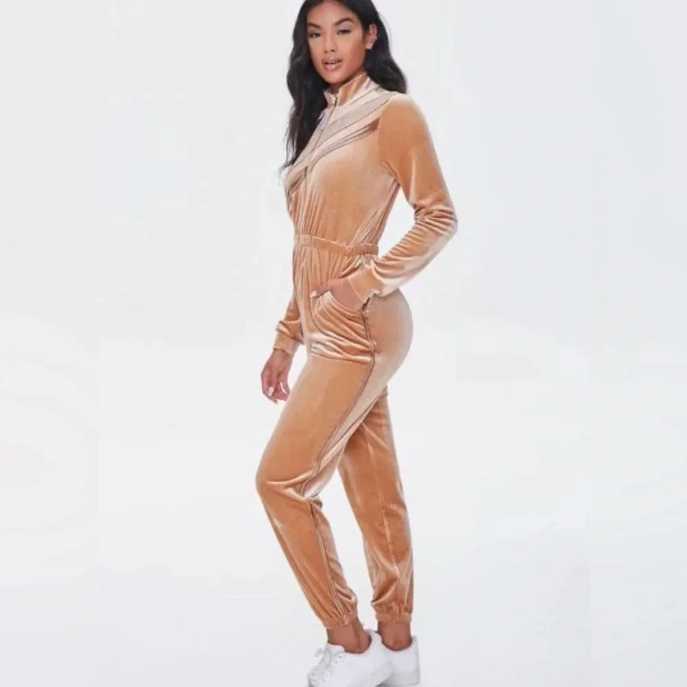 FOREVER 21 Striped Velvet Jumpsuit with Pockets Size Small - Picture 2 of 13